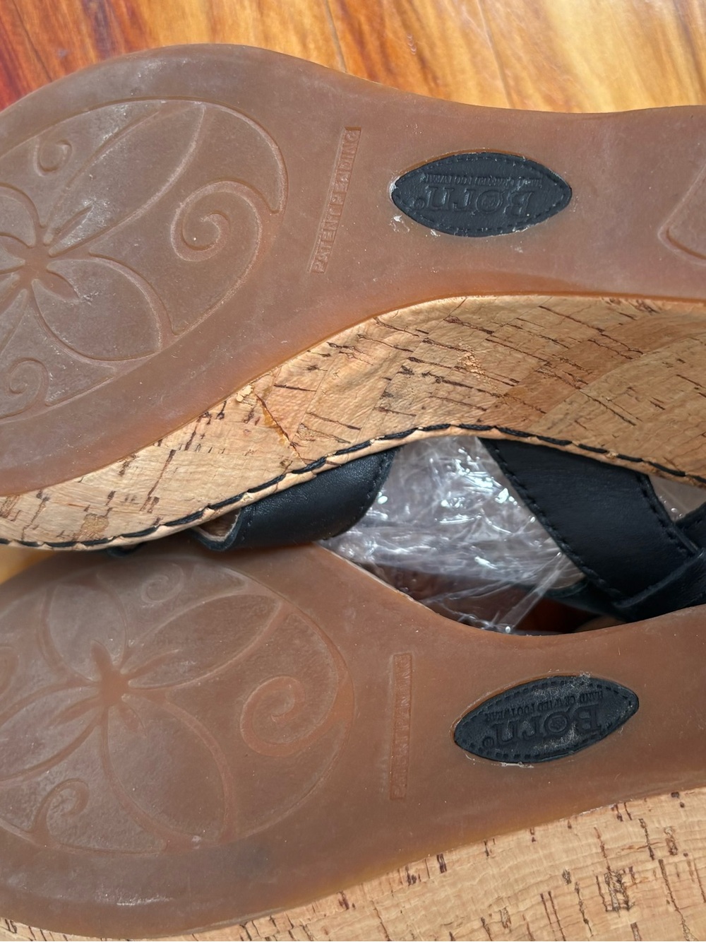 Born Black Leather Cork Wedge Sandals with Adjustable Strap, Women’s Size 8 - Picture 4 of 7